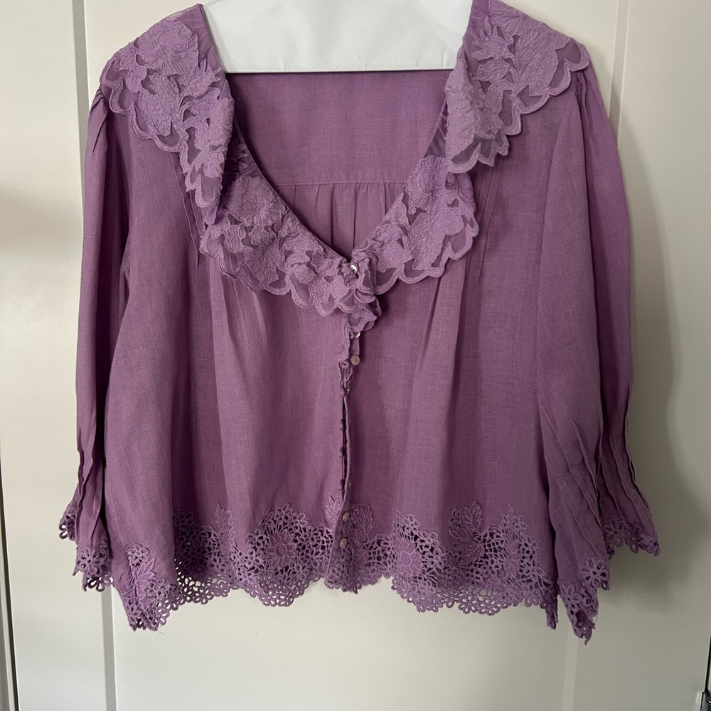 Anthropologie Purple Lace Detail Blouse